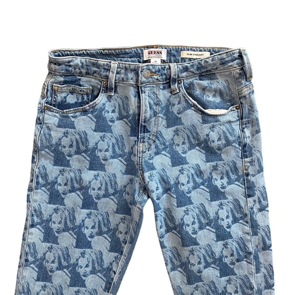 GUESS x Pleasures Drew Barrymore Denim Size 30 Printed 90s Inspired Jeans - Picture 7 of 15